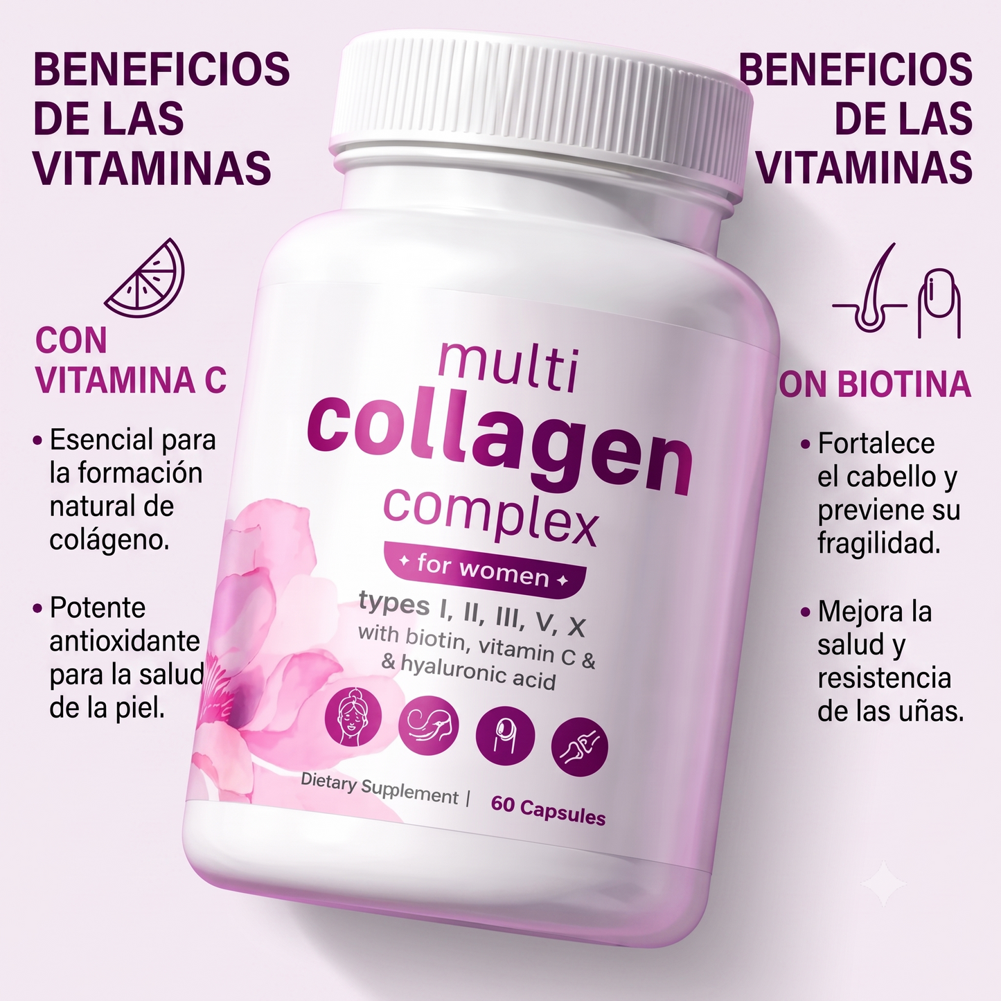 ✨⭐ Bote de 60 Cápsulas de Colágeno 8 en 1 ✨⭐