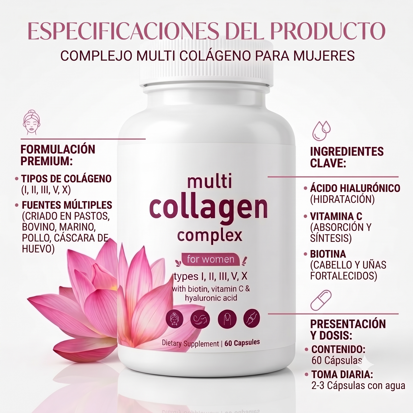 ✨⭐ Bote de 60 Cápsulas de Colágeno 8 en 1 ✨⭐
